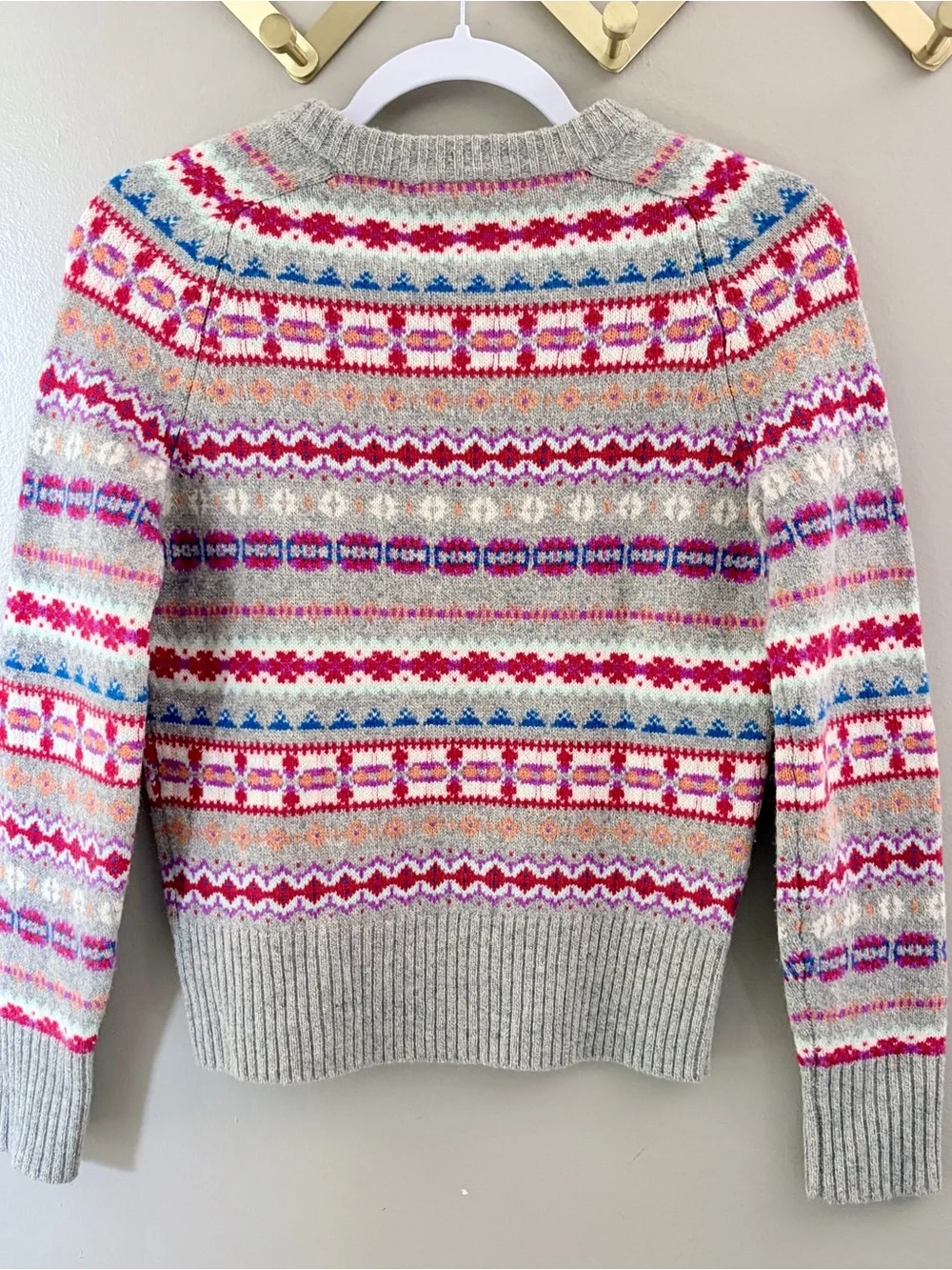 J.Crew Wool Fair Isle Sweater Crewneck Long Sleeve Grey Multicolor XS